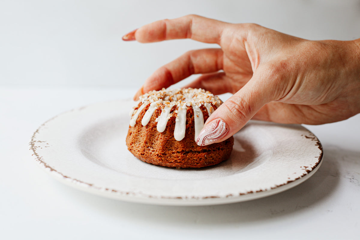 Cake: Sweet Potato Mini Bundt with Vanilla Glaze & Toasted Coconut